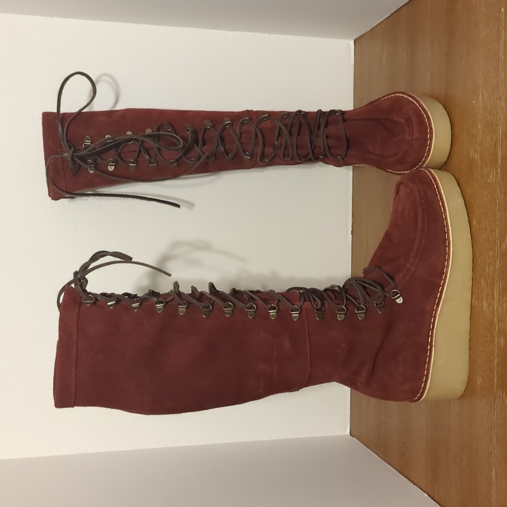 Free People Tall Lace-Up Platform Boots in Rust